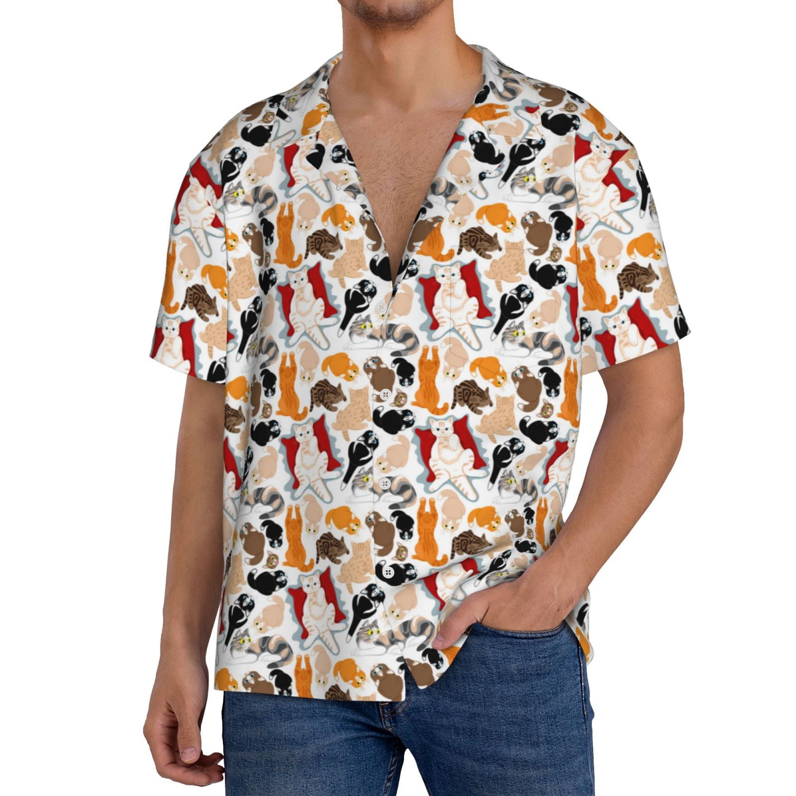 Cat Style Print Men's Short Sleeve Shirt
