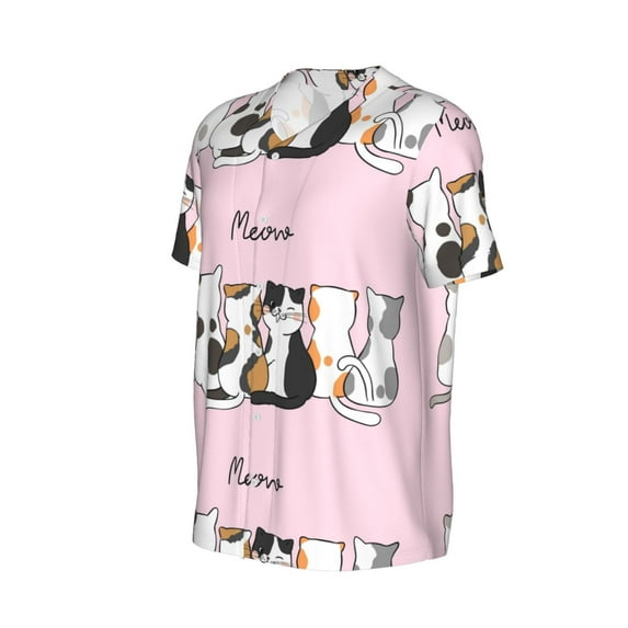 Daiia Cute Cats Mens Baseball Jersey Button Down Shirts Short Sleeve Sports Uniforms-4X-Large