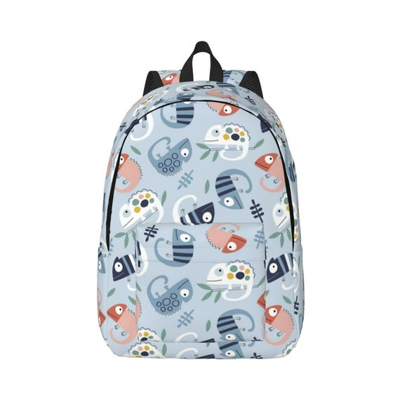 Daiia Cute Chameleons On Blue Vintage Canvas Backpack for Men and Women ,Hiking Backpack,Travel Laptop Bag for School,Large Capacity Backpack