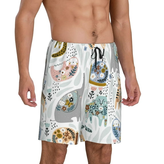 Daiia Cute Colorful Animal Mens Woven Stretch Pajama Short,Short Pajama Pants-4X-Large