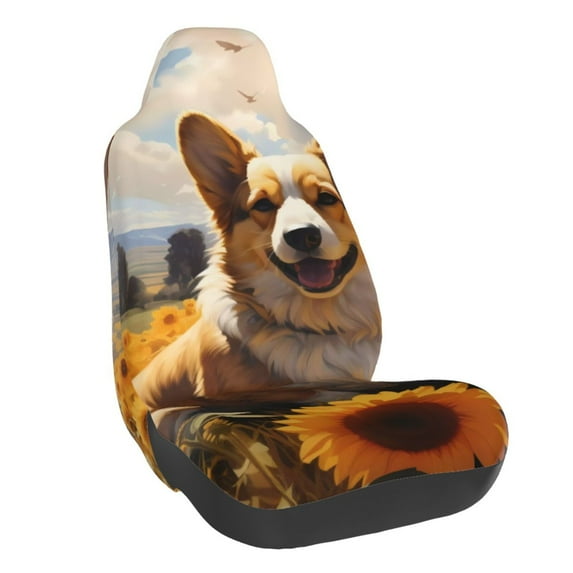 Daiia Cute Corgi Sunflower Printed Car Seat Cover - Waterproof & Sweatproof - Universal Fit, Machine Washable, Non-Slip - Seat Protector for Car, Truck, SUV, Van (1 Pack)