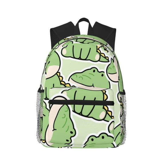 Daiia Cute Crocodile School Backpack for Men Women, Unisex Large Waterproof Bookbag Schoolbag Casual Daypack for High School/College/Teens/Travel/Work Black