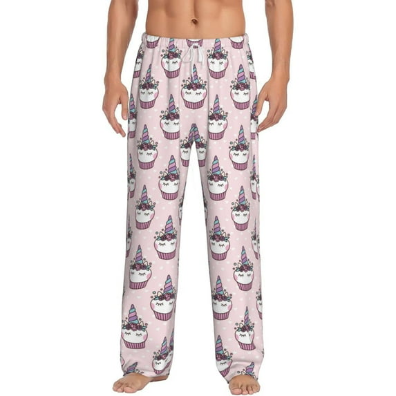 Daiia Cute Cupcake Men's Sleep Pant with Pockets and Drawstring,Pajama Pants-Small