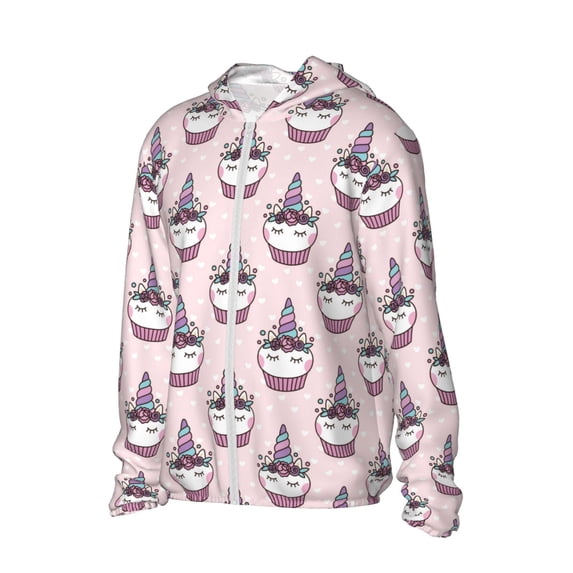 Daiia Cute Cupcake UPF 50+ Sun Protection Hoodie Jacket Lightweight Long Sleeve Sun Shirt for Women Men with Pocket Hiking Outdoor-Large