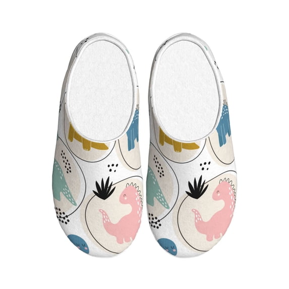 Daiia Cute Dinosaurs Print Women’s Fuzzy Slippers Memory Foam Lightweight House Shoes Cozy Loafer Flannel House Shoes-42/43