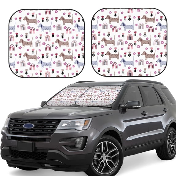 Daiia Cute Dog 2PCS Car Windshield Sun Shade, Foldable Sun Shield for Car Front Window, Auto Sun Blocker Visor Protector Universal for Truck SUV Pickup-Medium