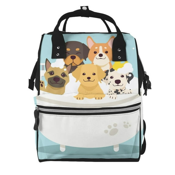 Daiia Cute Dog In Bathtub Large Capacity Baby Bag Waterproof Stylish Diaper Bag Mummy Backpack Adjustable Straps Diaper BagBaby Essentials Bag