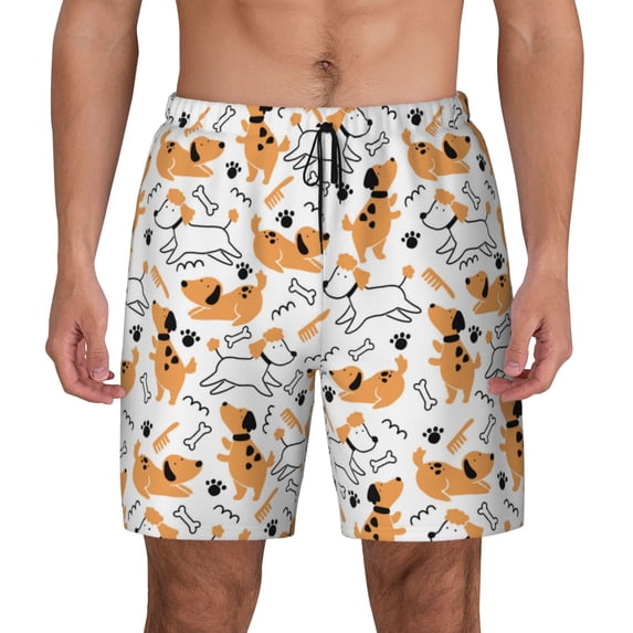 Daiia Cute Dog Mens Swim Trunks Swim Shorts Quick Dry Swim Shorts with Mesh Lining Pockets-Medium