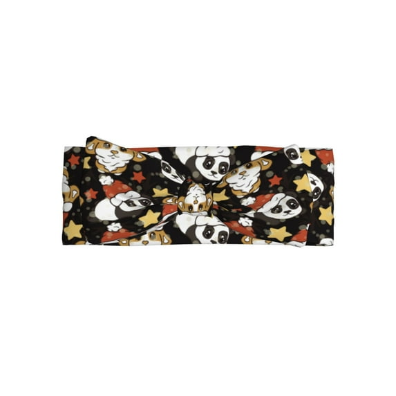 Daiia Cute Dog Panda Printed Handmade Baby Headbands Soft Stretchy Hair Bands with Bows for Newborn Infant Baby Toddler Girls