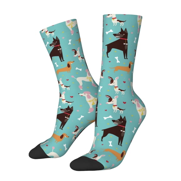 Daiia Cute Dog Print Crew Socks – Soft Breathable Long Socks for Men & Women, Moisture-Wicking & Comfortable Daily Wear Socks, One-Size Fits Most (US 5-11)