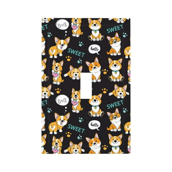 Daiia Cute Dogs Corgi Pattern Decorator Wall Plate Child Safe Outlet Cover, Switch and Outlet Covers,Size 1-Gang 5.0" x3.0" , Polycarbonate Thermoplastic-Style T