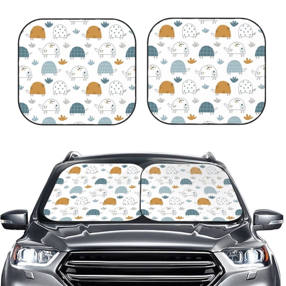 Daiia Cute Doodle Turtles 2PCS Car Windshield Sun Shade, Foldable Sun Shield for Car Front Window, Auto Sun Blocker Visor Protector Universal for Truck SUV Pickup-Large