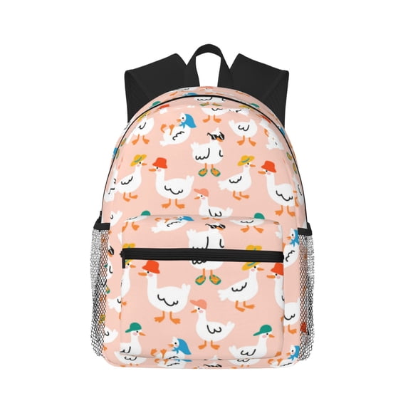 Daiia Cute Ducks In Hats School Backpack for Men Women, Unisex Large Waterproof Bookbag Schoolbag Casual Daypack for High School/College/Teens/Travel/Work Black