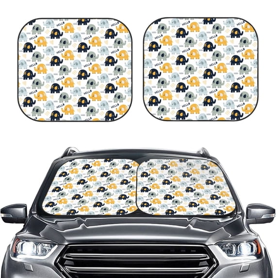 Daiia Cute Elephant 2PCS Car Windshield Sun Shade, Foldable Sun Shield for Car Front Window, Auto Sun Blocker Visor Protector Universal for Truck SUV Pickup-Small