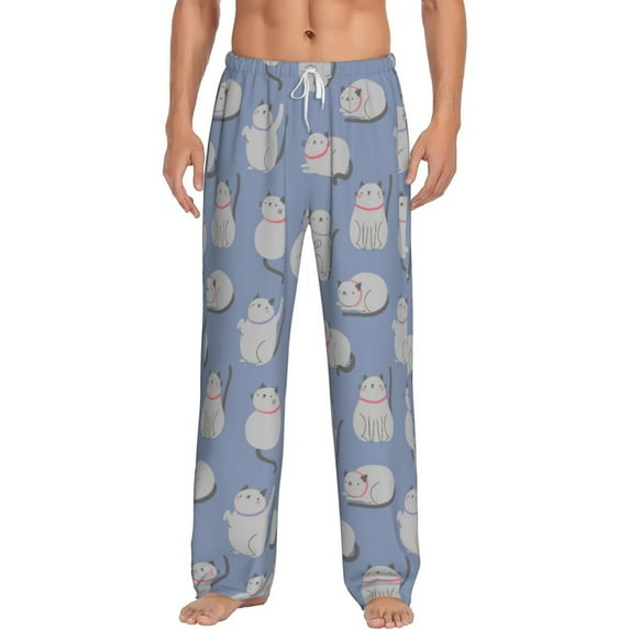 Daiia Cute Fat Cat Men's Sleep Pant with Pockets and Drawstring,Pajama Pants-Medium