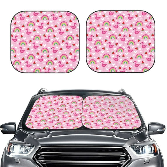 Daiia Cute Flamingo 2PCS Car Windshield Sun Shade, Foldable Sun Shield for Car Front Window, Auto Sun Blocker Visor Protector Universal for Truck SUV Pickup-Medium
