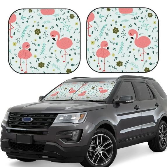 Daiia Cute Flamingo 2PCS Car Windshield Sun Shade, Foldable Sun Shield for Car Front Window, Auto Sun Blocker Visor Protector Universal for Truck SUV Pickup-Small
