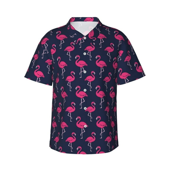 Daiia Cute Flamingo Hawaiian Shirt for Men Gentle Cotton Regular Short Sleeve Casual-Small