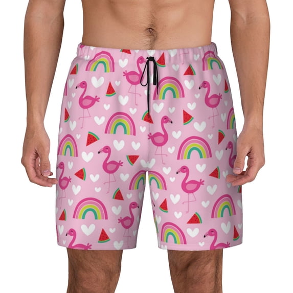 Daiia Cute Flamingo Mens Swim Trunks Swim Shorts Quick Dry Swim Shorts with Mesh Lining Pockets-X-Large