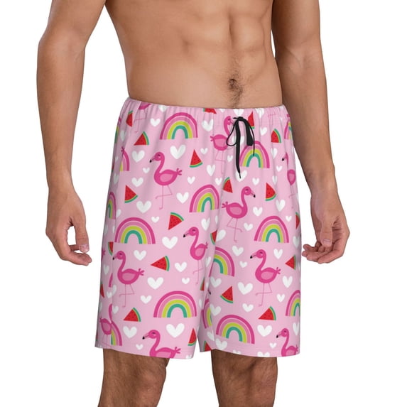 Daiia Cute Flamingo Mens Woven Stretch Pajama Short,Short Pajama Pants-3X-Large