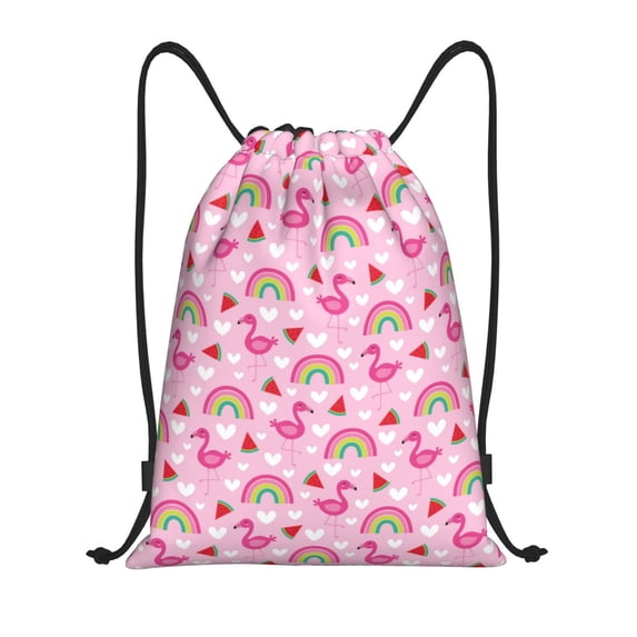 Daiia Cute Flamingo Pattern Drawstring Backpack, Gym Bag, Lightweight Backpack, Water-Resistant Bag Travel Sports Backpack, Fitness Bag, Yoga Bag-Medium