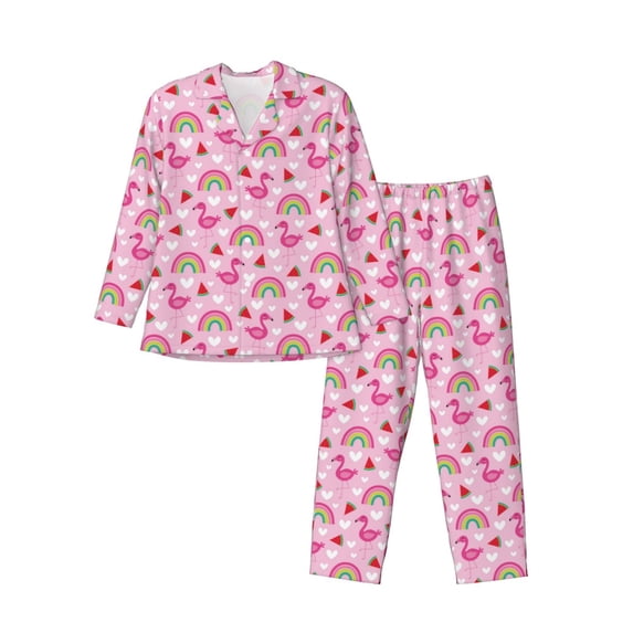 Daiia Cute Flamingo for Men's Long-Sleeved Pajama Set – Soft & Comfortable Sleepwear Button-Up Pajamas Cozy Lounge Wear-Large