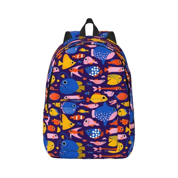 Daiia Cute Flat Hand Drawn Fishes Vintage Canvas Backpack for Men and Women ,Hiking Backpack,Travel Laptop Bag for School,Large Capacity Backpack-Small