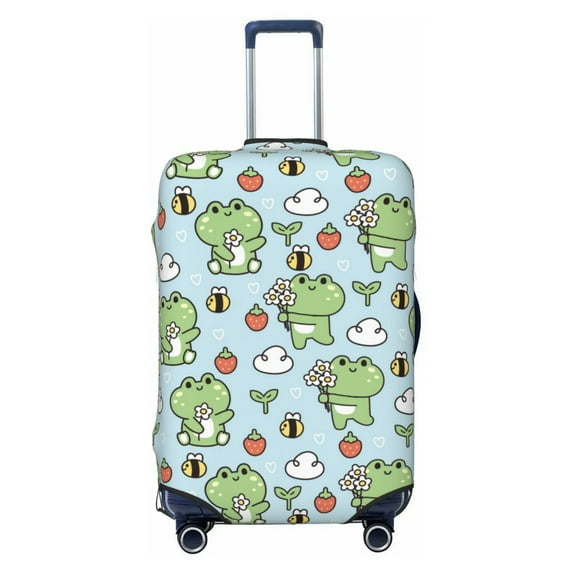 Daiia Cute Floral Frog Luggage Cover, Thickened Washable Travel Luggage Covers, Elastic Unique Baggage Covers for 18-20 inch Luggage-Small