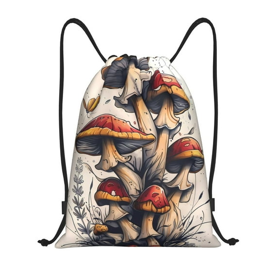 Daiia Cute Forest Mushrooms Pattern Drawstring Backpack, Gym Bag, Lightweight Backpack, Water-Resistant Bag Travel Sports Backpack, Fitness Bag, Yoga Bag-Small