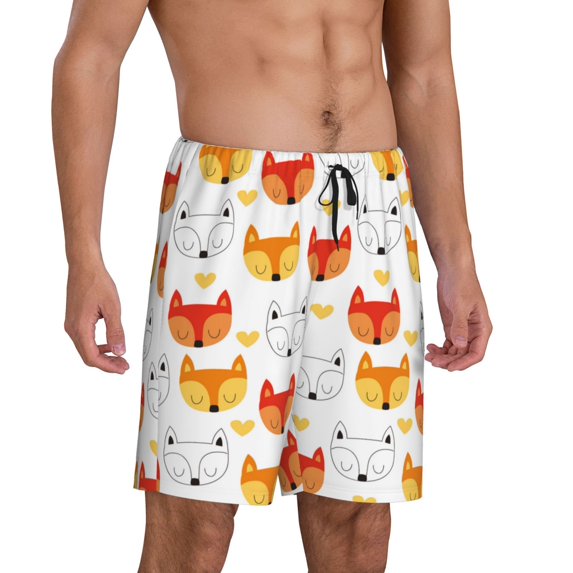Daiia Cute Fox with Heart Mens Woven Stretch Pajama Short,Short Pajama Pants-XX-Large