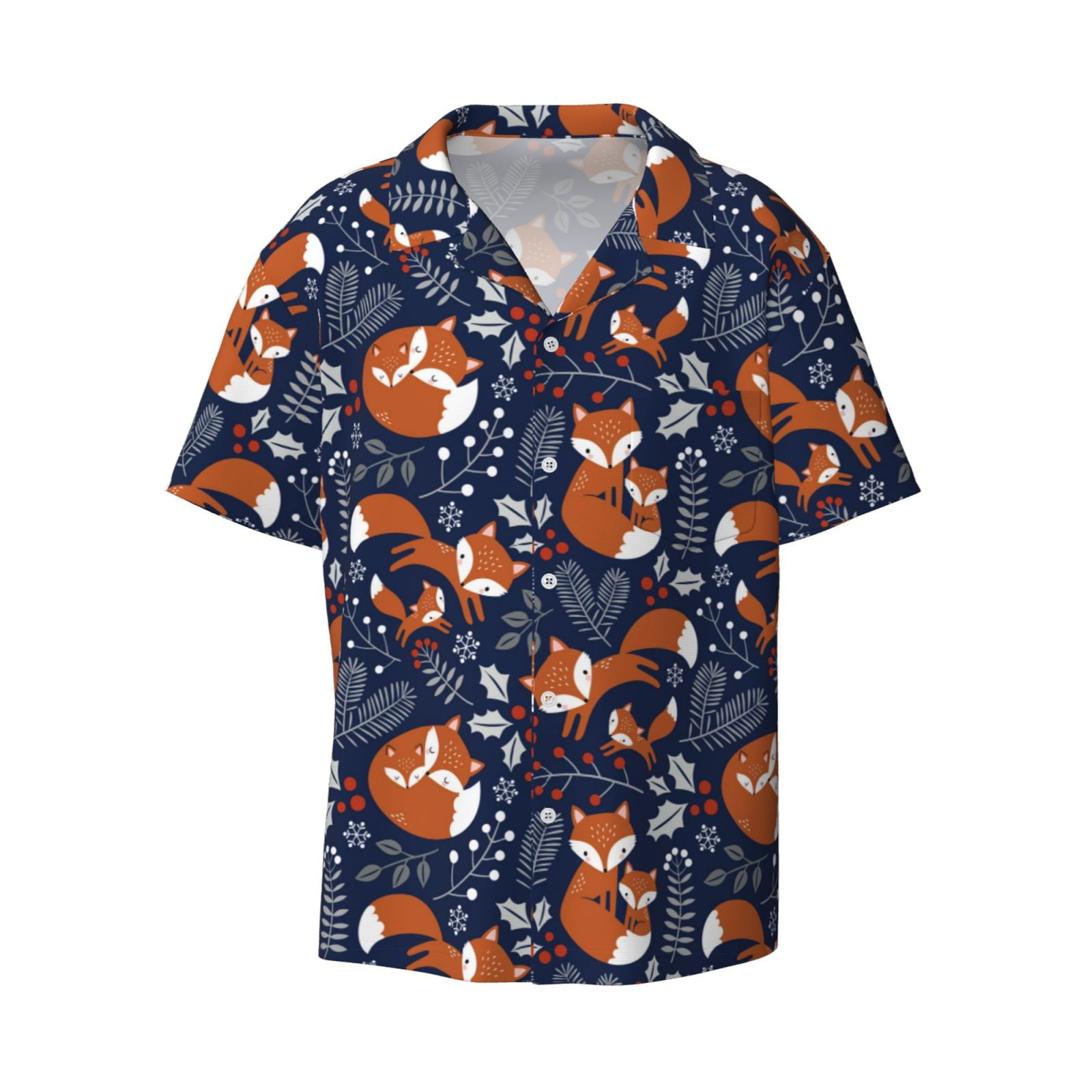 Daiia Cute Foxes Men's Linen Shirts Short Sleeve Casual Shirts Button ...
