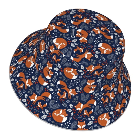 Daiia Cute Foxes Pattern Bucket Hat - Trendy Cotton Sun Hat for Beach, Golf, Fishing - Fun Outdoor Vacation Boonie for Men and Women