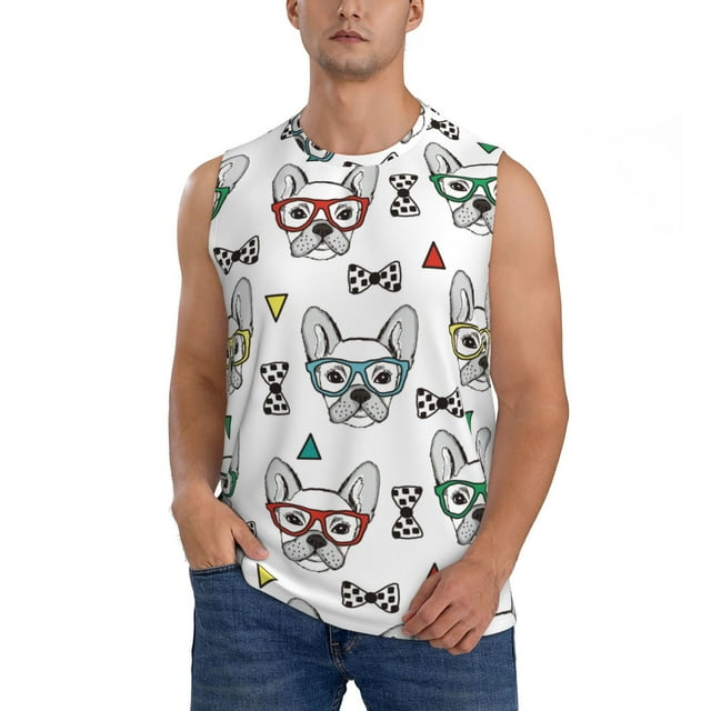 Daiia Cute French Bulldog Printed Men's Tank Tops,Casual Soft