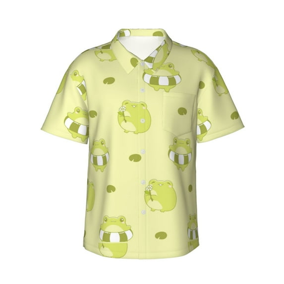 Daiia Cute Frog3 Hawaiian Shirt for Men Gentle Cotton Regular Short Sleeve Casual-Small