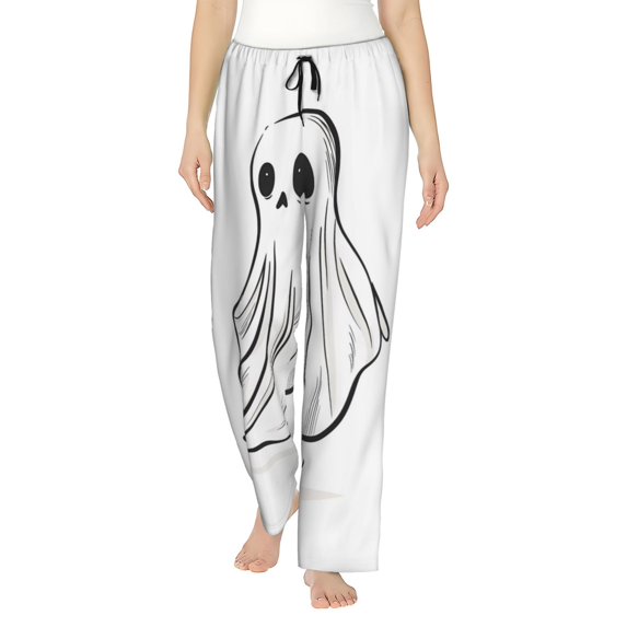 Daiia Cute Ghost Simple Drawing Women's Sleep Pant with Pockets and Drawstring,Pajama Pants-Medium