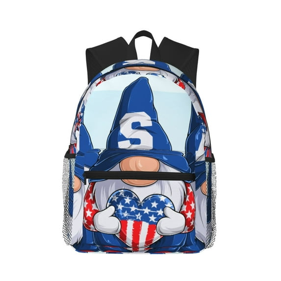 Daiia Cute Gnomes in USA School Backpack for Men Women, Unisex Large Waterproof Bookbag Schoolbag Casual Daypack for High School/College/Teens/Travel/Work Black
