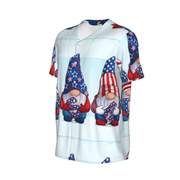 Daiia Cute Gnomes in USA1 Mens Baseball Jersey Button Down Shirts Short Sleeve Sports Uniforms-4X-Large