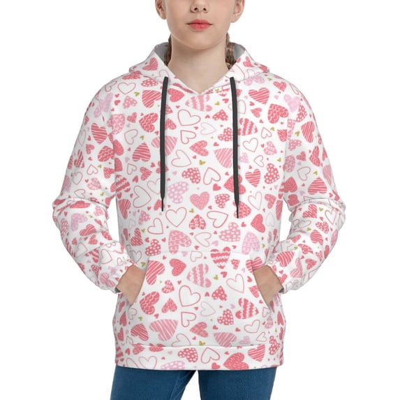 Daiia Cute Hand Drawn Hearts for Boys Fashion Hoodies & Sweatshirts with Kangaroo Pocket,Hooded Sweatshirt for Kid, Breathable& Moisture Wicking-Medium
