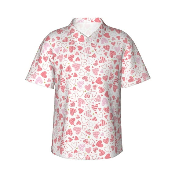 Daiia Cute Hand Drawn Hearts Hawaiian Shirt for Men Gentle Cotton Regular Short Sleeve Casual-X-Large