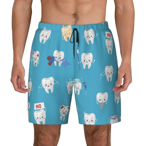 Daiia Cute Healthy Teeth Mens Swim Trunks Swim Shorts Quick Dry Swim Shorts with Mesh Lining Pockets-Small