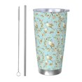 thumbnail image 1 of Daiia Cute Honeybees Printed 20oz Insulated Coffee Cup with Straw Topper, Fully Spill Proof Travel Coffee Mug, Stainless Steel Tumbler for Work Home Outdoor Car-Straw, 1 of 8