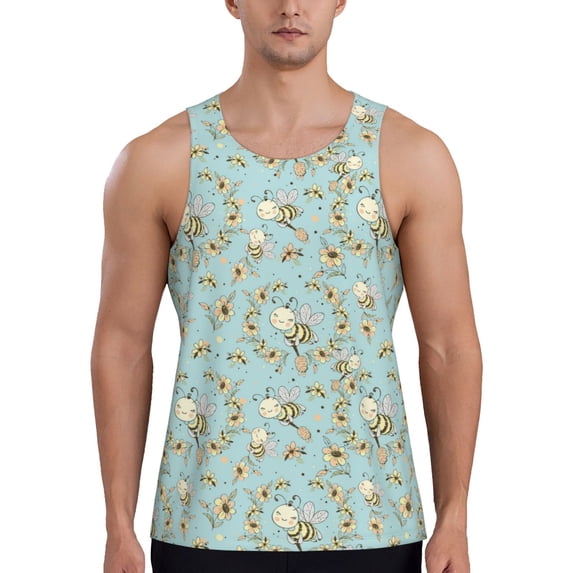 Daiia Cute Honeybees Printed Men's Quick Dry Fit Muscle Tank Top Slim-Fit Tank Workout Tank Top Lightweight Sports Tank Top-XX-Large