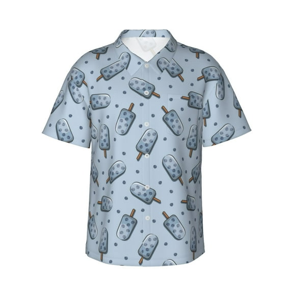 Daiia Cute Ice Cream Hawaiian Shirt for Men Gentle Cotton Regular Short Sleeve Casual-X-Large