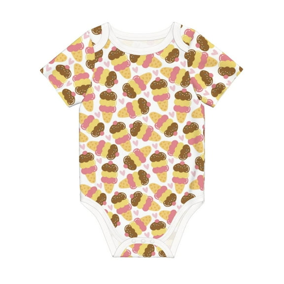 Daiia Cute Ice Cream Printed Unisex-Baby Short Sleeve Onesies Bodysuits Baby Climbing Clothes Soft and Comfortable Romper with Expandable Shoulder Design-3 Months