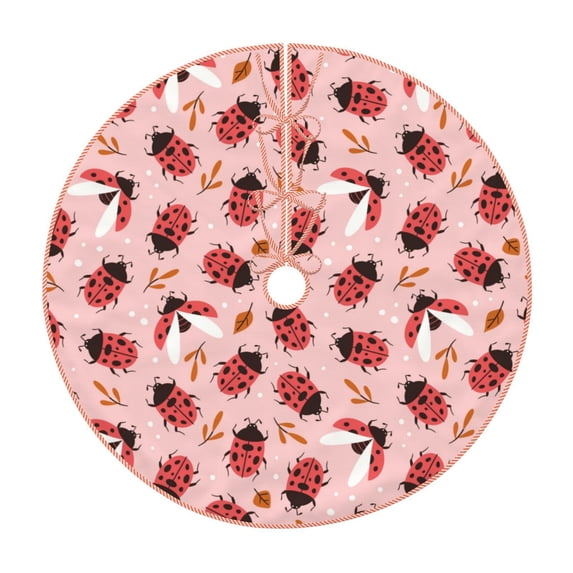 Daiia Cute Ladybugs 1 Drawing Merry Christmas Tree Skirt , Xmas Large Lace-up Tree Skirt, Santa Snowflakes Rustic Home Decorations New Year Party Farmhouse Decor-48"