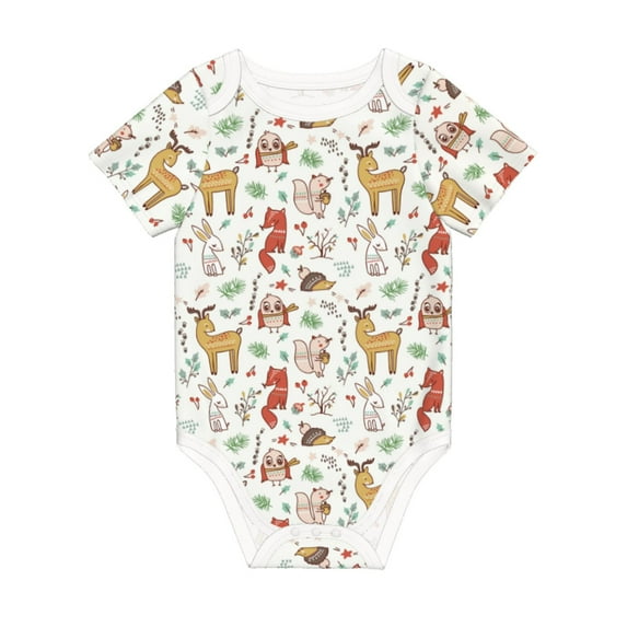 Daiia Cute Little Animals Printed Unisex-Baby Short Sleeve Onesies Bodysuits Baby Climbing Clothes Soft and Comfortable Romper with Expandable Shoulder Design-2 Years