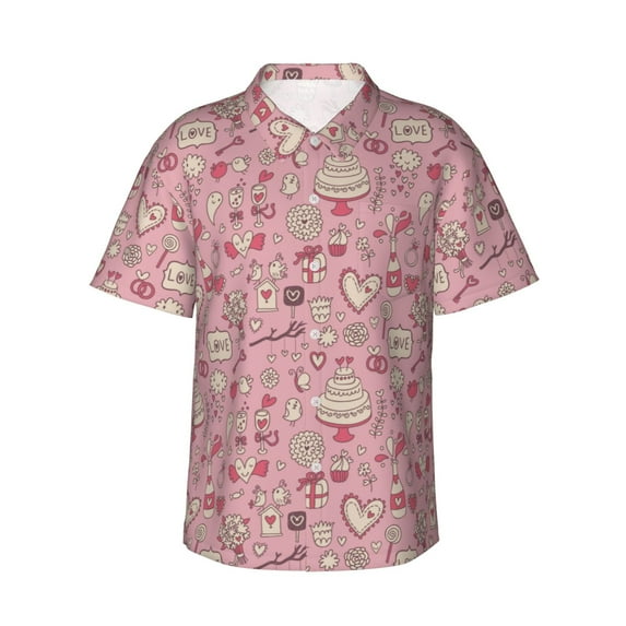 Daiia Cute Love Hawaiian Shirt for Men Gentle Cotton Regular Short Sleeve Casual-3X-Large