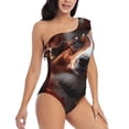 thumbnail image 1 of Daiia Cute Maple Leaf Puppy Women's One Piece Swimsuits Personalized One Shoulder Swimwear Asymmetric Ruffle Bathing Suits-Medium, 1 of 8