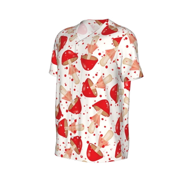 Daiia Cute Mushroom Mens Baseball Jersey Button Down Shirts Short Sleeve Sports Uniforms-XX-Large