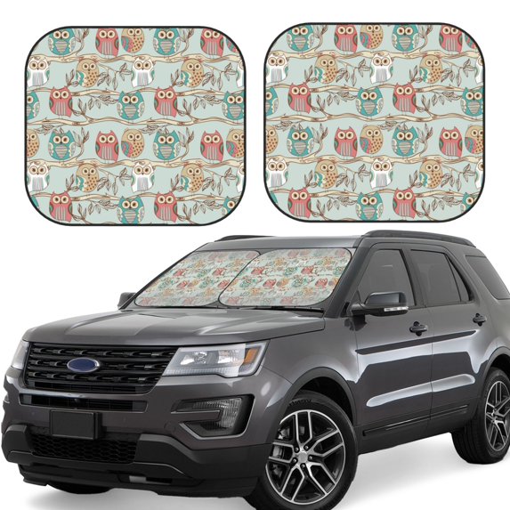 Daiia Cute Owl 2PCS Car Windshield Sun Shade, Foldable Sun Shield for Car Front Window, Auto Sun Blocker Visor Protector Universal for Truck SUV Pickup-Small